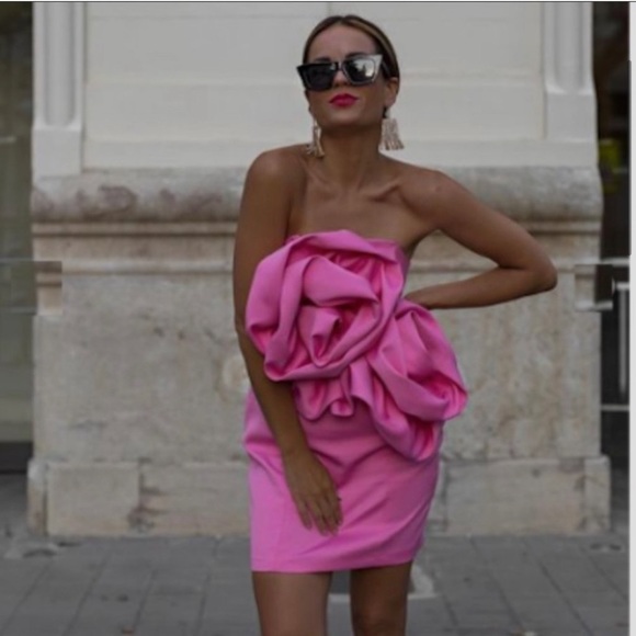 Zara Voluminous Flower Dress Fuchsia - Picture 6 of 11